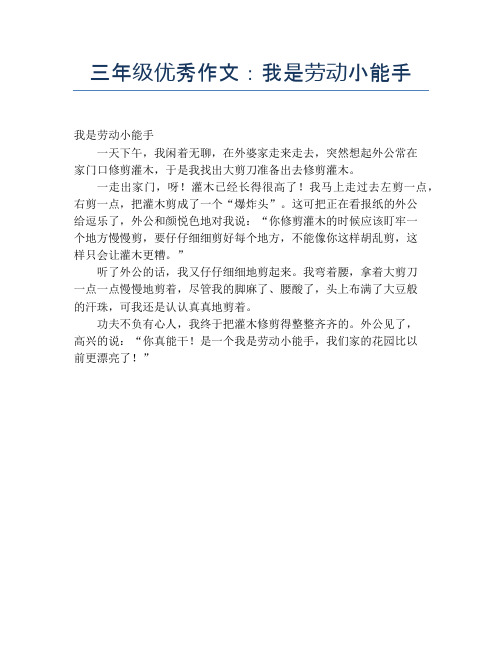 三年级优秀作文:我是劳动小能手 我是劳动小能手一天下午,我闲着无聊
