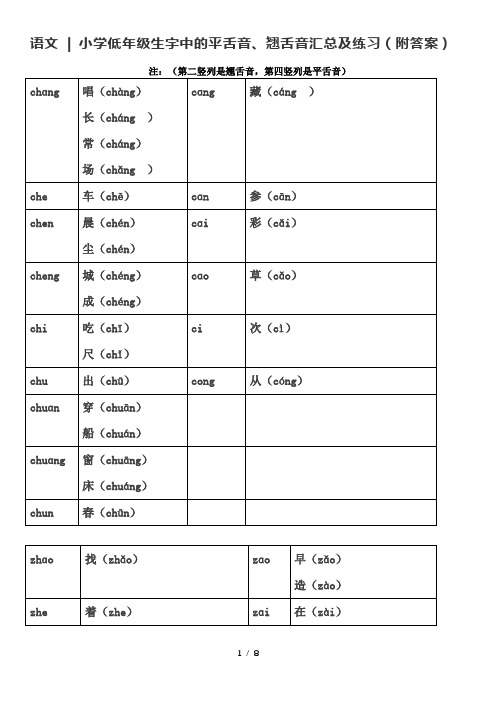 語文| 小學低年級生字中的平舌音,翹舌音彙總及練習(附答案) 注:(第二