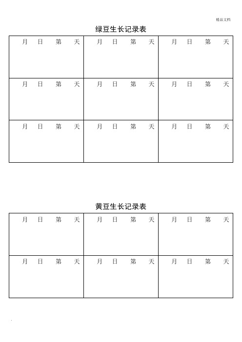 绿豆生长记录表 月日第天| 月日第天| 月日第天| 月日第天| 月日第天