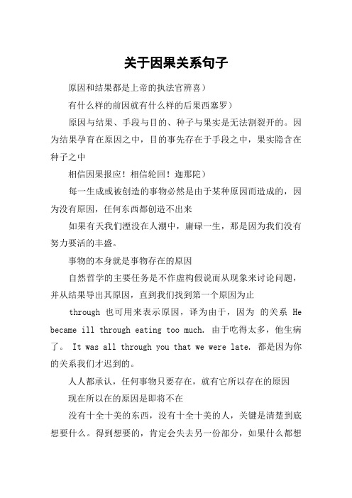 关于因果关系句子 原因和结果都是上帝的执法官辨喜)有什么样的前因就