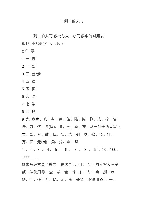 一到十的大寫 一到十的大寫:數碼與大,小寫數字的對照表: 數碼 小寫