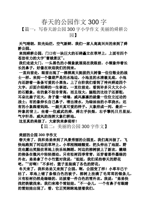 春天的公园作文300字 【篇一:写春天游公园300字小学作文美丽的舜耕