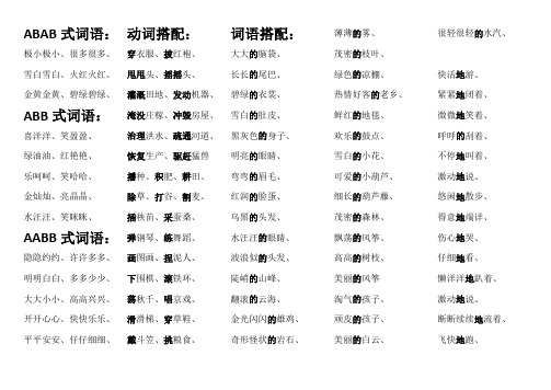 abab式词语: 极小极小,很多很多,雪白雪白,火红火红,金黄金黄,碧绿