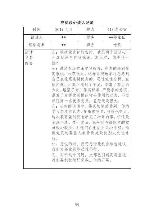 党员谈心谈话记录 时间|2017.4.