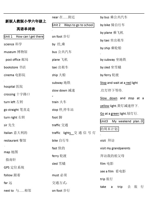 版小學六年級上英語單詞表 unit 1 hw can i get there science科學