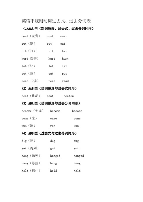 式,过去分词同形)cst(花费)cst cstcut(割)cutcuthit(打)hithithurt