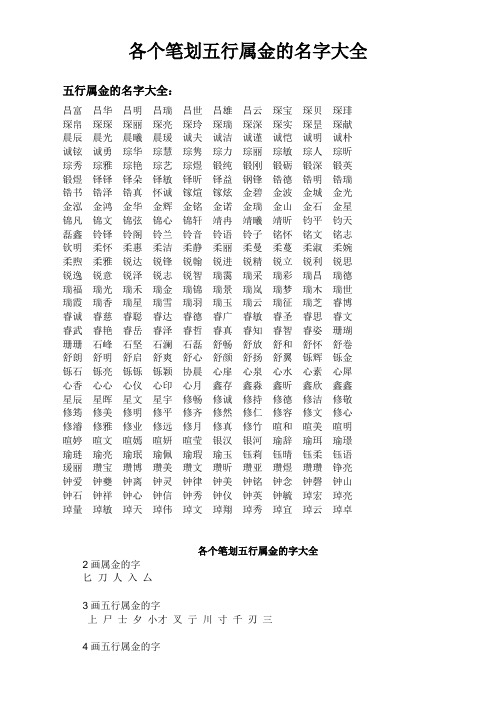 五行属金的名字大全 百度文库