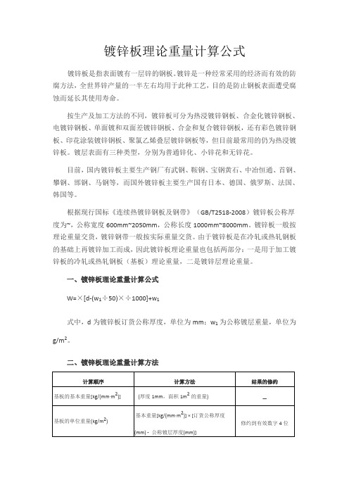 铁板重量计算公式