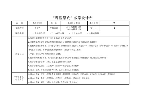 "课程思政"教学设计表 系部|机电工程系|学科|机械设计制造|课程名称