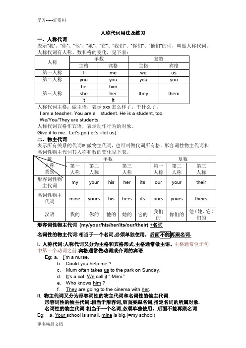 人称代词有人称,数和格的变化,见下表: 人称|单数|复数| 主格|宾格|主