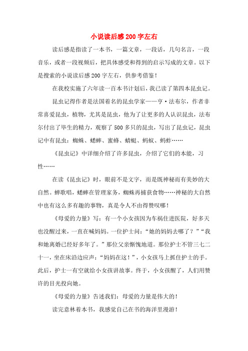 小說讀後感200字左右 讀後感是指讀了一本書,一篇文章,一段話,幾句