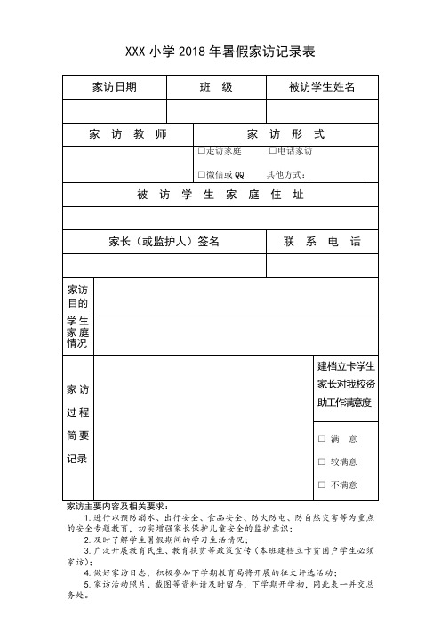 家庭□电话家访□微信或qq 其他方式|被访学生家庭住址 家长(或