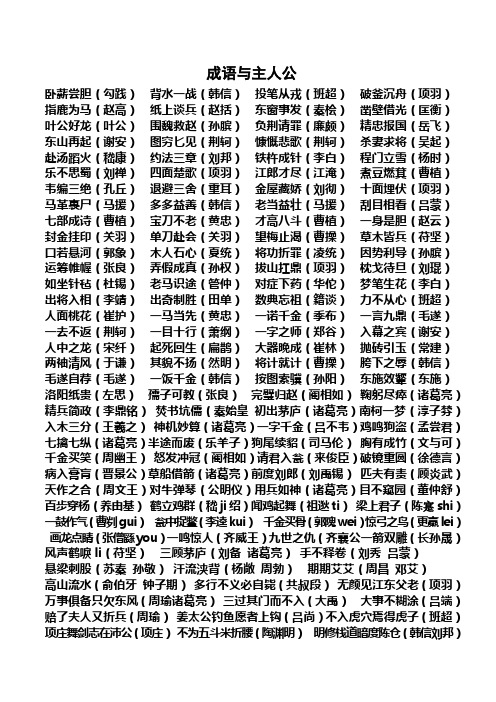 成语与主人公 卧薪尝胆(勾践)背水一战(韩信)投笔从戎(班超)破釜沉舟