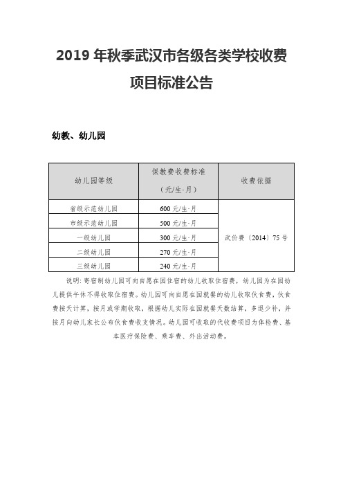 幼教,幼儿园 幼儿园等级|保教费收费标准(元/生·月|收费依据 省级