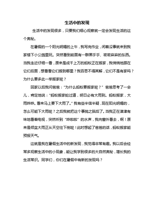 生活中的发现 生活中的发现很多,只要我们细心观察就一定会发现生活的