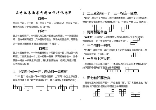 口诀二 正方体盒巧展开,六个面儿七刀裁.
