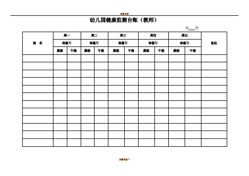 幼儿园健康监测台账(教师) 第周姓 名|周一|周二|周三|周四|周五|备注