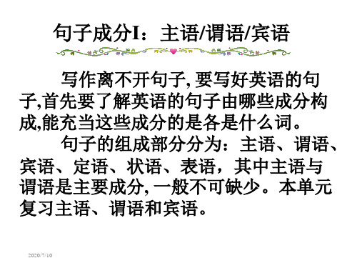 句子的组成部分分为:主语,谓语, 宾语,定语,状语,表语,其中