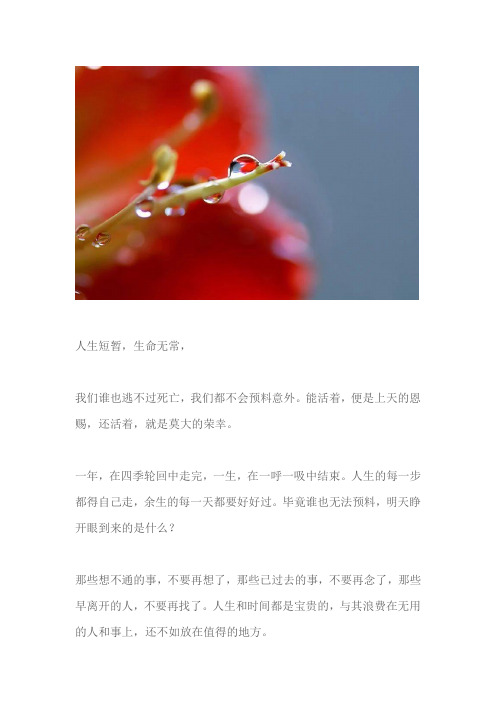 人生短暂,生命无常, 我们谁也逃不过死亡,我们都不会预料意外.