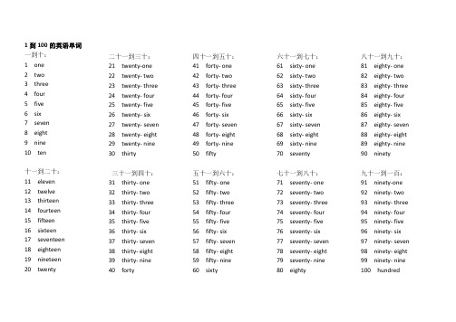 1到100的英语单词 一到十:1 ne 2 tw 3 three 4 fur 5 five 6 six 7