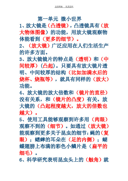 第一单元微小世界1,放大镜是(凸透镜),凸透镜具有(放大物体图像)的