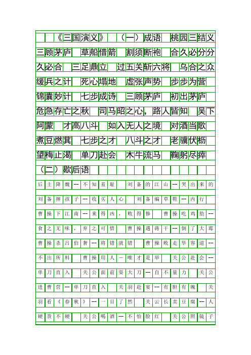 《三国演义》 (一)成语 桃园三结义 三顾茅庐 草船借箭 割须断袍 合久
