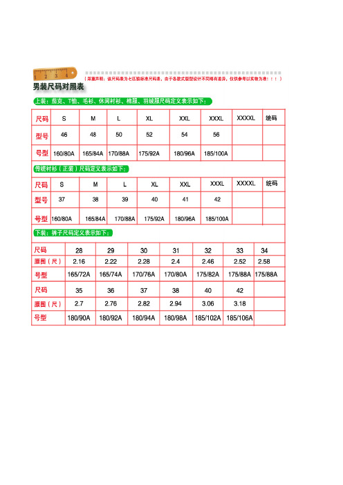 男生胸围尺码表对照表 - 百度文库