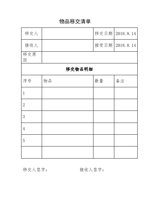 14| 移交原因|移交物品明細| 序號|物品|數量|備註| 1|2|3|4|5|移交人