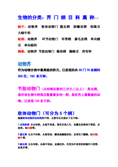 生物的分类:界门纲目科属种物种 蜗牛:动物界软体动物门腹足纲肺螺亚