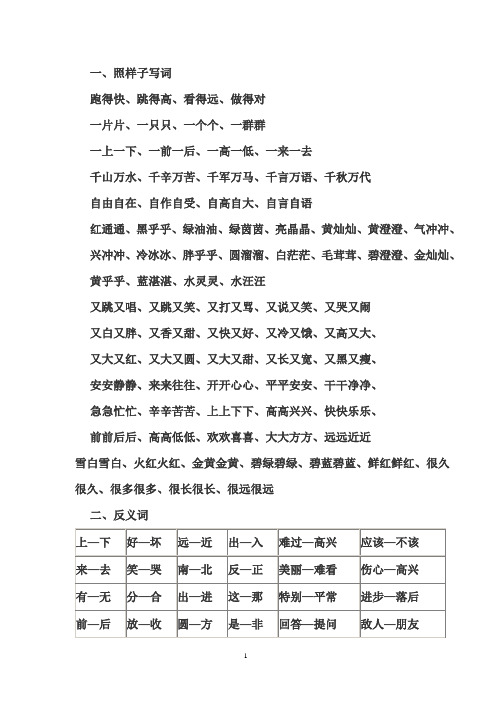 一,照样子写词|跑得快,跳得高,看得远,做得对 |一片片,一只只,一个个