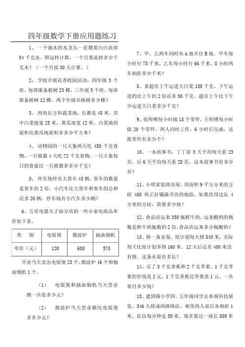 四年级数学下册应用题练习 1,一个滴水的水龙头一星期要白白流掉84