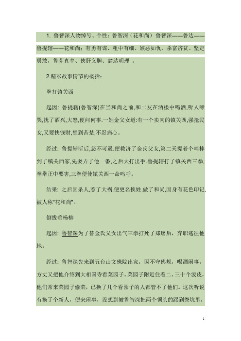 鲁智深人物绰号,个性:鲁智深(花和尚)鲁智深――鲁达――鲁提辖――花