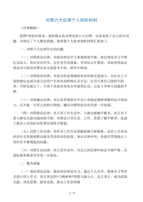 认真对照党的六大纪律,认真查找了自己存在问题,并制定了个人整改措施