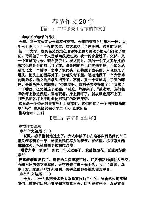 春节作文20字 【篇一:二年级关于春节的作文】 二年级关于春节的作文