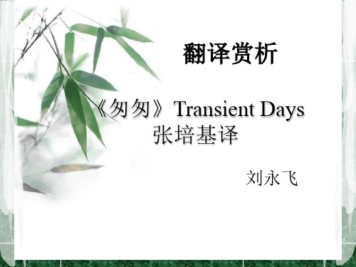 翻譯賞析 《匆匆》transient days 張培基譯 劉永飛 《匆匆》朱自清