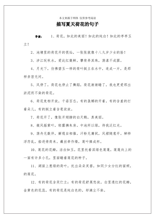 描写夏天荷花的句子 导读:1,荷花,如此的美丽!如此的纯白!