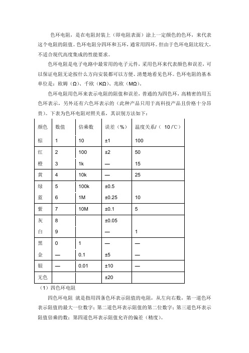 色環電阻分四環和五環,通常用四環.