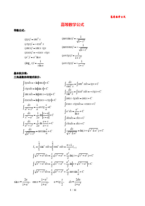 一些初等函数: 两个重要极限: 三角函数公式: ·诱导公式: 函数|絘