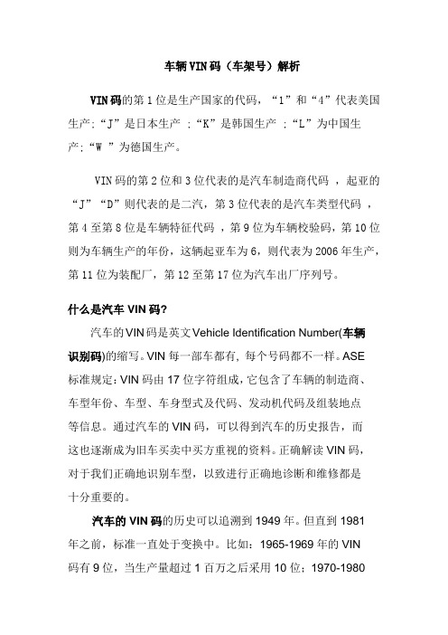 车辆vin码(车架号)解析 vin码的第1位是生产国家的代码,"1"和"4"代表