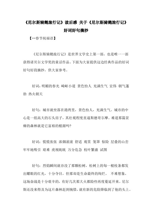 《尼尔斯骑鹅旅行记》读后感 关于《尼尔斯骑鹅旅行记》好词好句摘抄