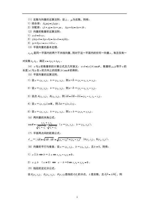 2)分配律:,.(2)向量的数量积运算法则: 1). 2). 3).