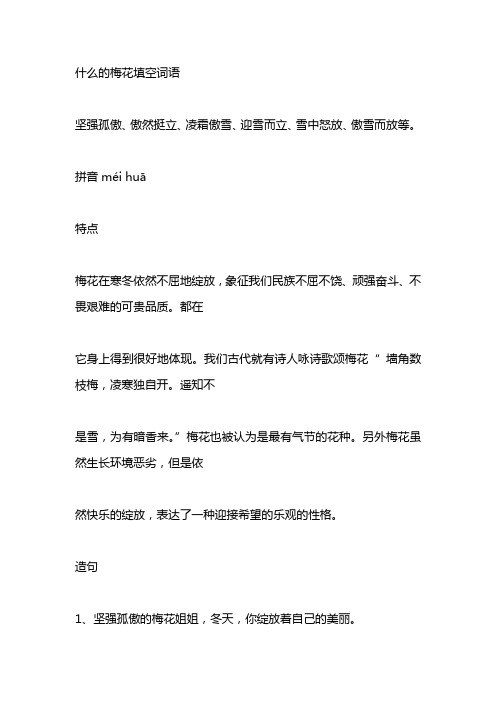 拼音méi huā 特点 梅花在寒冬依然不屈地绽放,象征我们民族不屈不