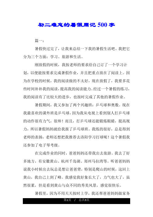 初二難忘的暑假週記500字 篇一: 暑假快過完了,讓我來總結一下我的