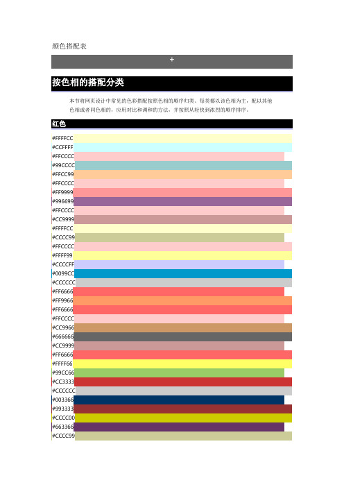 颜色搭配表 本节将网页设计中常见的色彩搭配按照色相的顺序归类.