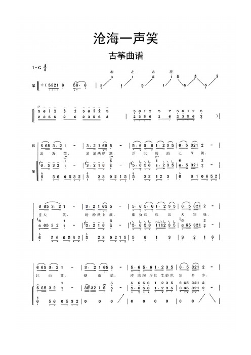 沧海一声笑古筝初级谱 - 百度文库