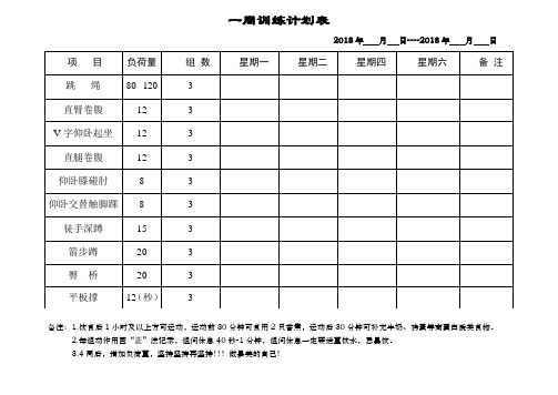 一週運動計劃表 - 百度文庫