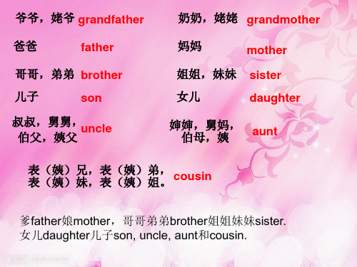 爷爷,姥爷 grandfather 爸爸 father 哥哥,弟弟 brther