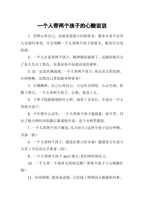 一个人带两个孩子的心酸说说 1.突然心疼自己,这就是家庭主妇的悲哀.