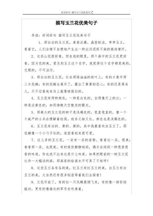 描写玉兰花优美句子 导读:好词好句描写玉兰花优美句子 1,那白白的