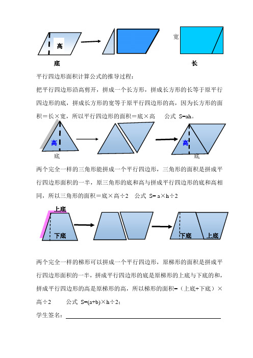 宽 底长平行四边形面积计算公式的推导过程: 把平行四边形沿高剪开